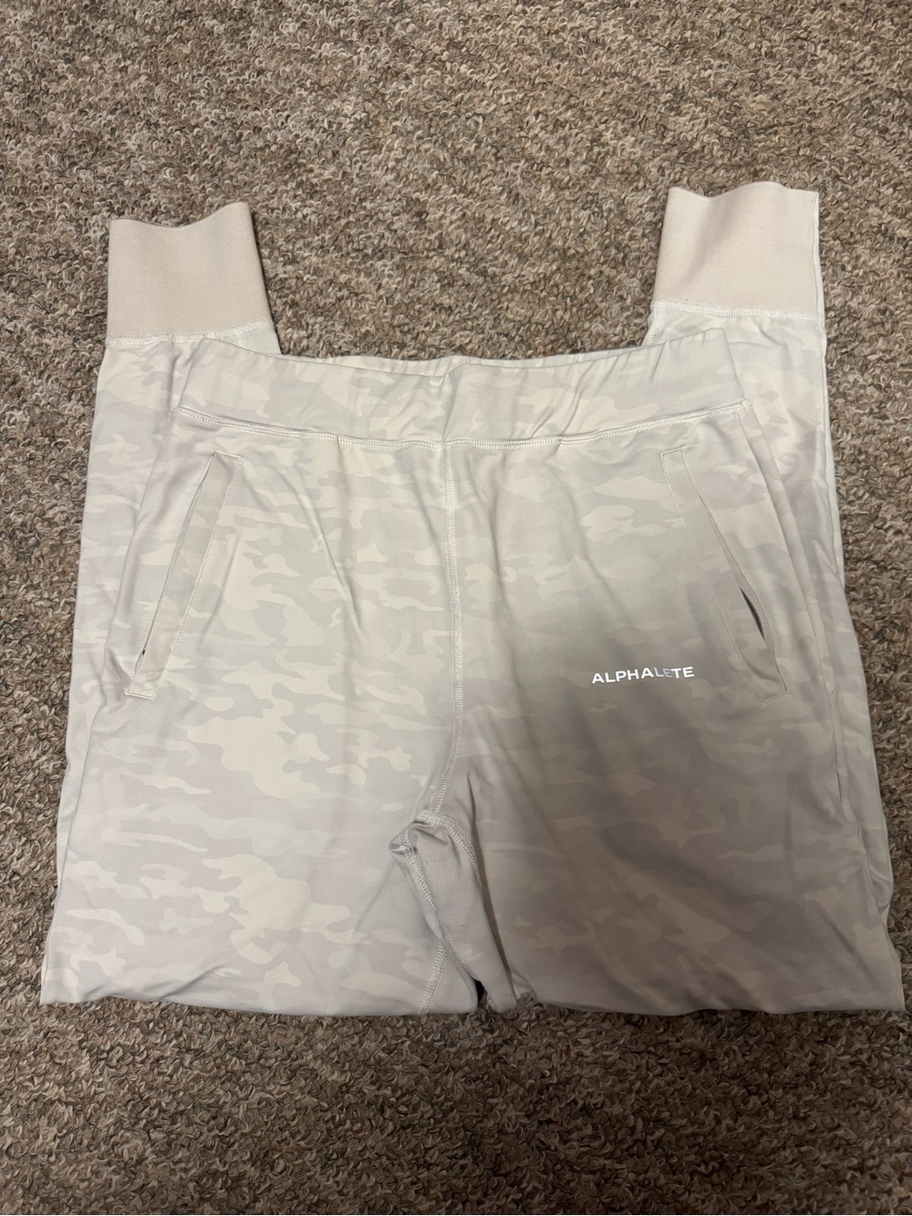 Alphalete women’s light grey and white camo joggers